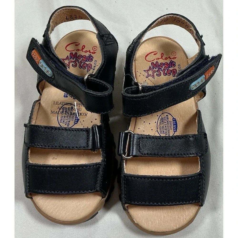 Coloso Magic Step Kids Leather Sandals Size 7 EUR 23 Black Made in Mexico New